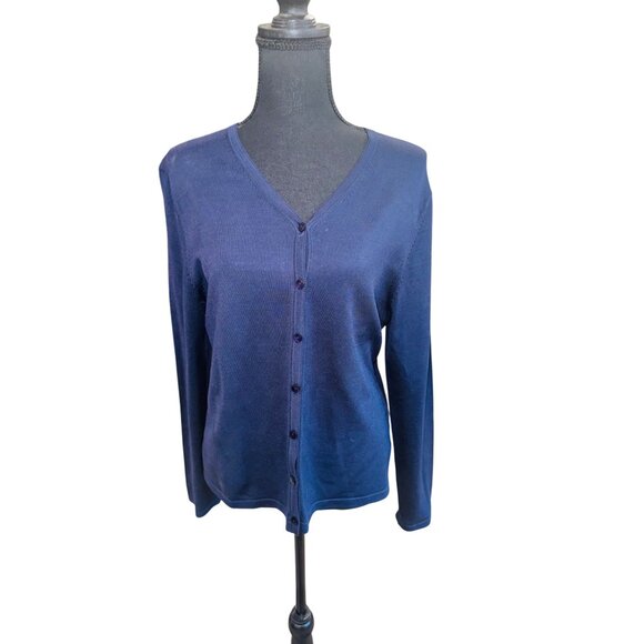 Pendleton Navy Blue Silk Blend Button-Up Cardigan Sweater M Preppy Minimalist - Picture 1 of 8